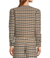 Antonio Melani x Jennifer Sumko Isabella Check Plaid Round Neck Puffed Long Sleeve Tie Front Quilted Coordinating Jacket