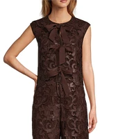 Antonio Melani x Jennifer Sumko Josephine Laser Cut Lace Round Neck Tie Front Coordinating Vest