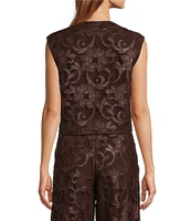 Antonio Melani x Jennifer Sumko Josephine Laser Cut Lace Round Neck Tie Front Coordinating Vest