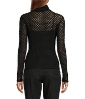 Antonio Melani x Jennifer Sumko Midge Puckered Dot Lace Turtleneck Long Sleeve Top