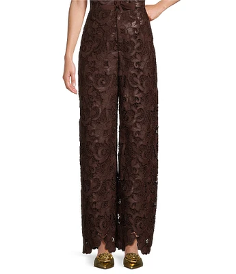 Antonio Melani x Jennifer Sumko Sara Laser Cut Lace High Rise Flat Front Full Length Coordinating Pants