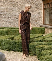 Antonio Melani x Jennifer Sumko Sara Laser Cut Lace High Rise Flat Front Full Length Coordinating Pants