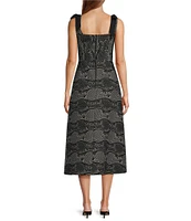 Antonio Melani x Jennifer Sumko Schwan Scroll Print Quilting Sqaure Neck Bow Tie Tank Straps A-Line Midi Dress