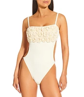 Antonio Melani x M.G. Style Capri Textured Cut Out Crochet Floral Applique One Piece Swimsuit