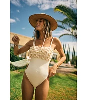 Antonio Melani x M.G. Style Capri Textured Cut Out Crochet Floral Applique One Piece Swimsuit