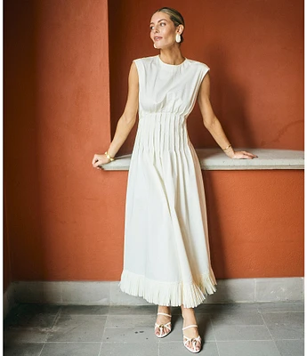 Antonio Melani x M.G. Style Jenny Round Neck Sleeveless Pleat A-Line Fringe Dress