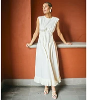 Antonio Melani x M.G. Style Jenny Round Neck Sleeveless Pleat A-Line Fringe Dress