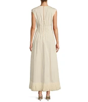 Antonio Melani x M.G. Style Jenny Round Neck Sleeveless Pleat A-Line Fringe Dress