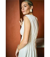 Antonio Melani x M.G. Style Jenny Round Neck Sleeveless Pleat A-Line Fringe Dress