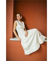 Antonio Melani x M.G. Style Jenny Round Neck Sleeveless Pleat A-Line Fringe Dress