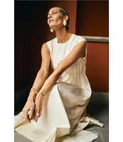 Antonio Melani x M.G. Style Jenny Round Neck Sleeveless Pleat A-Line Fringe Dress