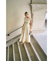 Antonio Melani x M.G. Style Jenny Round Neck Sleeveless Pleat A-Line Fringe Dress