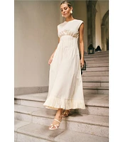 Antonio Melani x M.G. Style Jenny Round Neck Sleeveless Pleat A-Line Fringe Dress