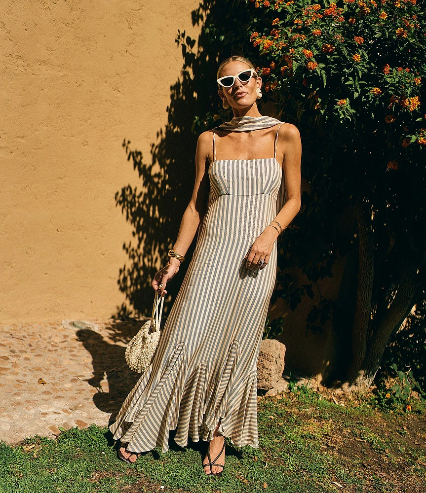 Antonio Melani x M.G. Style Mallie Detached Scarf Square Neck Sleeveless Asymmetrical Hem Mermaid Dress