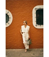 Antonio Melani x M.G. Style Page Woven Straight Leg Coordinating Pleated Ankle Pants
