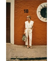 Antonio Melani x M.G. Style Page Woven Straight Leg Coordinating Pleated Ankle Pants