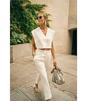 Antonio Melani x M.G. Style Page Woven Straight Leg Coordinating Pleated Ankle Pants