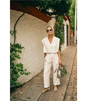 Antonio Melani x M.G. Style Page Woven Straight Leg Coordinating Pleated Ankle Pants