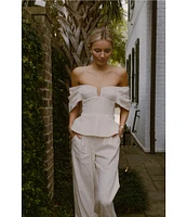 Antonio Melani x Style by Simkins Coordinating Lynn Linen Blend Off the Shoulder Short Sleeve Top