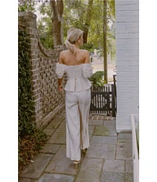 Antonio Melani x Style by Simkins Coordinating Lynn Linen Blend Off the Shoulder Short Sleeve Top