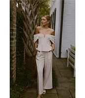 Antonio Melani x Style by Simkins Coordinating Lynn Linen Blend Off the Shoulder Short Sleeve Top