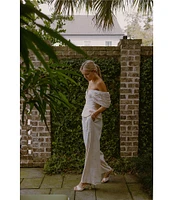 Antonio Melani x Style by Simkins Coordinating Lynn Linen Blend Off the Shoulder Short Sleeve Top