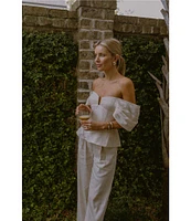 Antonio Melani x Style by Simkins Coordinating Lynn Linen Blend Off the Shoulder Short Sleeve Top