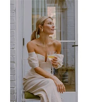 Antonio Melani x Style by Simkins Coordinating Lynn Linen Blend Off the Shoulder Short Sleeve Top