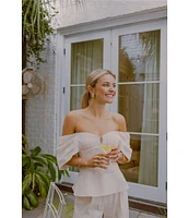 Antonio Melani x Style by Simkins Coordinating Lynn Linen Blend Off the Shoulder Short Sleeve Top