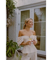 Antonio Melani x Style by Simkins Coordinating Lynn Linen Blend Off the Shoulder Short Sleeve Top