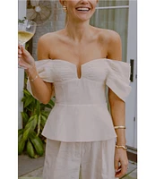 Antonio Melani x Style by Simkins Coordinating Lynn Linen Blend Off the Shoulder Short Sleeve Top
