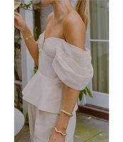 Antonio Melani x Style by Simkins Coordinating Lynn Linen Blend Off the Shoulder Short Sleeve Top