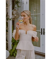 Antonio Melani x Style by Simkins Coordinating Lynn Linen Blend Off the Shoulder Short Sleeve Top