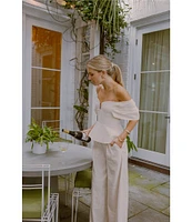 Antonio Melani x Style by Simkins Coordinating Lynn Linen Blend Off the Shoulder Short Sleeve Top