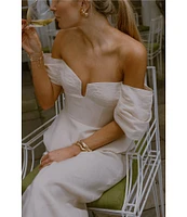 Antonio Melani x Style by Simkins Coordinating Lynn Linen Blend Off the Shoulder Short Sleeve Top