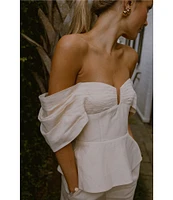 Antonio Melani x Style by Simkins Coordinating Lynn Linen Blend Off the Shoulder Short Sleeve Top