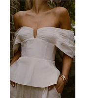 Antonio Melani x Style by Simkins Coordinating Lynn Linen Blend Off the Shoulder Short Sleeve Top