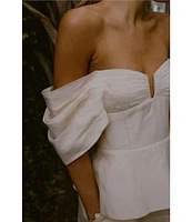 Antonio Melani x Style by Simkins Coordinating Lynn Linen Blend Off the Shoulder Short Sleeve Top