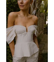 Antonio Melani x Style by Simkins Coordinating Lynn Linen Blend Off the Shoulder Short Sleeve Top