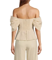 Antonio Melani x Style by Simkins Coordinating Lynn Linen Blend Off the Shoulder Short Sleeve Top