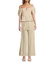 Antonio Melani x Style by Simkins Coordinating Lynn Linen Blend Off the Shoulder Short Sleeve Top