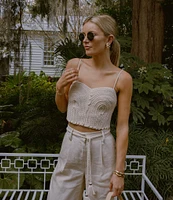 Antonio Melani x Style by Simkins Coordinating Sarah Linen Blend Rope Applique Sweetheart Neck Sleeveless Top