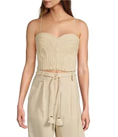 Antonio Melani x Style by Simkins Coordinating Sarah Linen Blend Rope Applique Sweetheart Neck Sleeveless Top