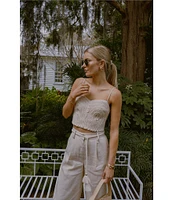 Antonio Melani x Style by Simkins Coordinating Sarah Linen Blend Rope Applique Sweetheart Neck Sleeveless Top