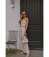Antonio Melani x Style by Simkins Coordinating Sarah Linen Blend Rope Applique Sweetheart Neck Sleeveless Top