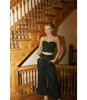Antonio Melani x Style by Simkins Coordinating Sarah Linen Blend Rope Applique Sweetheart Neck Sleeveless Top