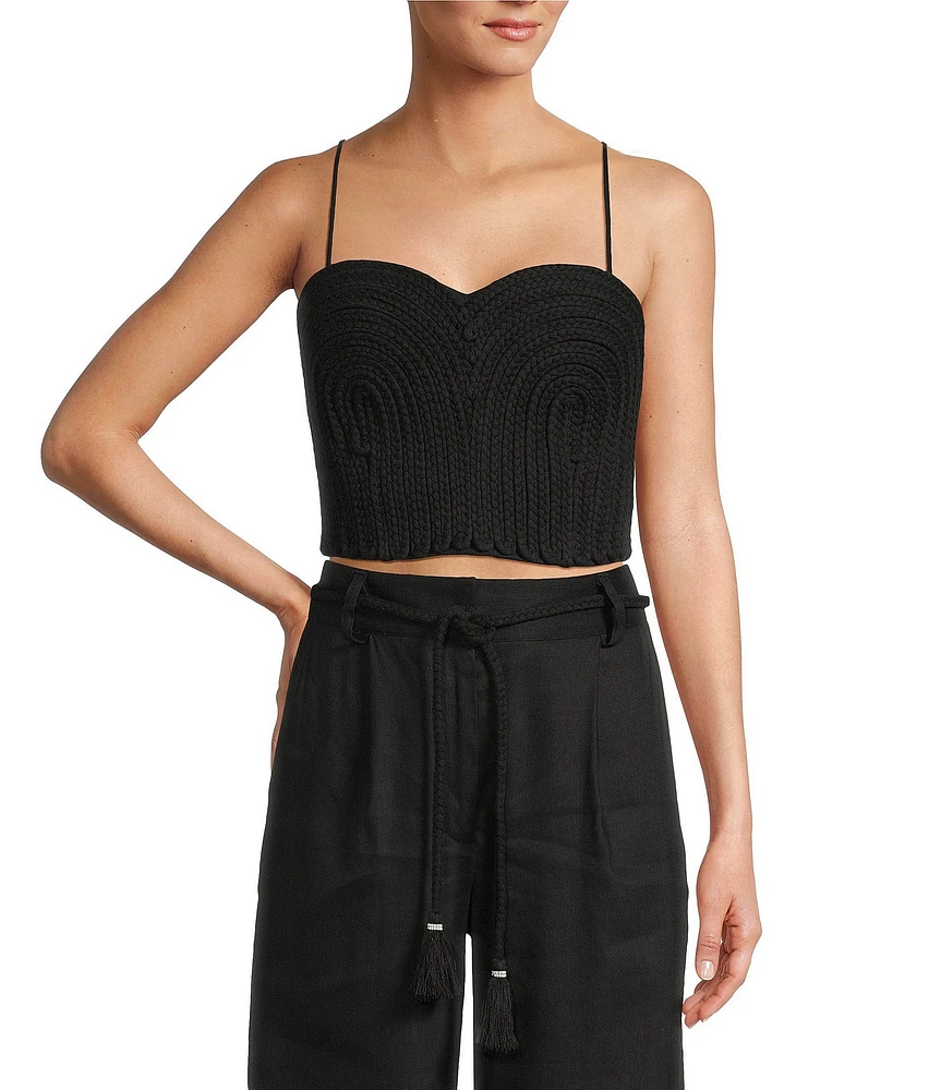 Antonio Melani x Style by Simkins Coordinating Sarah Linen Blend Rope Applique Sweetheart Neck Sleeveless Top