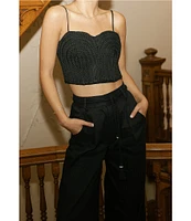 Antonio Melani x Style by Simkins Coordinating Sarah Linen Blend Rope Applique Sweetheart Neck Sleeveless Top