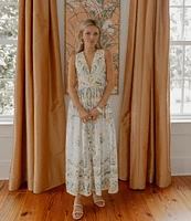 Antonio Melani x Style by Simkins Hannah Poplin V-Neck Sleeveless Belted Maxi Dress