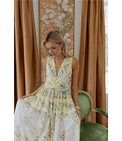 Antonio Melani x Style by Simkins Hannah Poplin V-Neck Sleeveless Belted Maxi Dress